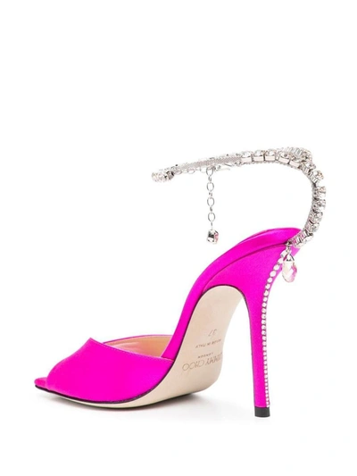 Shop Jimmy Choo Saeda 100 Crystal Embellished Satin Heel Sandals In Pink