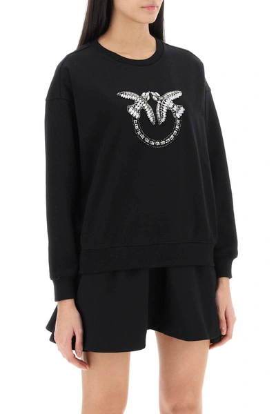 Shop Pinko Nelly Sweatshirt With Love Birds Embroidery In Black