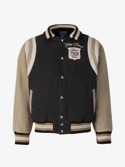 Shop Rhude Washed Canvas Varsity Jacket In Contrast Sleeves