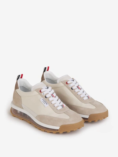 Shop Thom Browne Tech Leather Sneakers In Beige And Camel