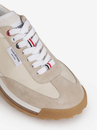 Shop Thom Browne Tech Leather Sneakers In Beige And Camel