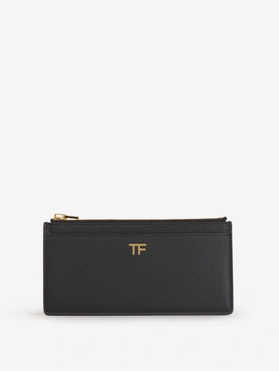 Shop Tom Ford Leather Logo Purse In Zip Closure