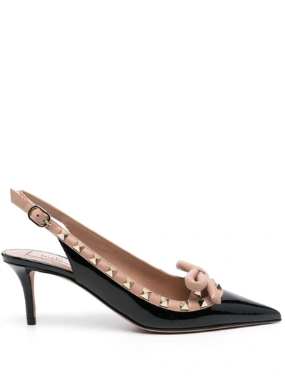 Shop Valentino Garavani Rockstud Bow Leather Pumps In Black