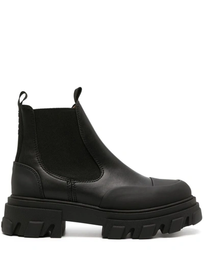 Shop Ganni Chelsea Low Leather Boots In Black