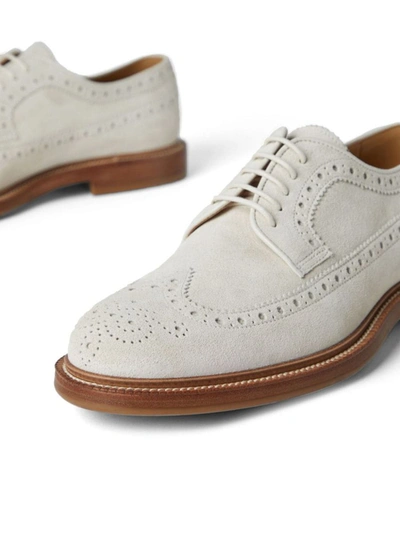 Brunello Cucinelli Perforated-embellished Suede Derby Shoes In White