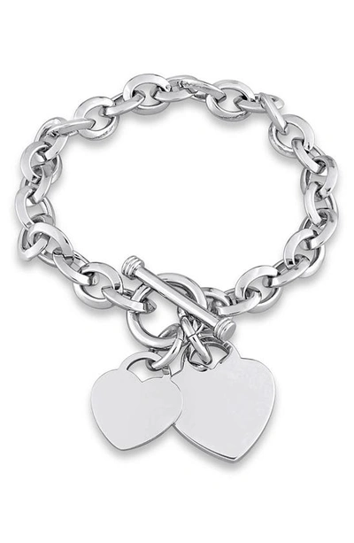 Shop Delmar Oval Link Heart Charm Toggle Bracelet In Brass