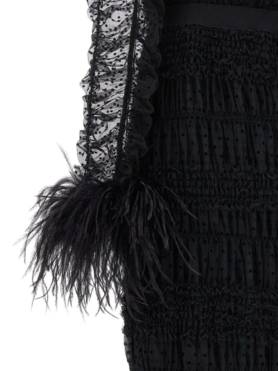 Shop Self-portrait 'black Dot Mesh Feather Midi' Dress