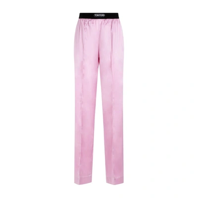 Shop Tom Ford Silk Satin Pijama Pants In Pink & Purple