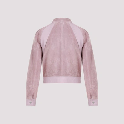 Shop Tom Ford Leather Cropped Jacket In Pink & Purple