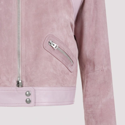 Shop Tom Ford Leather Cropped Jacket In Pink & Purple