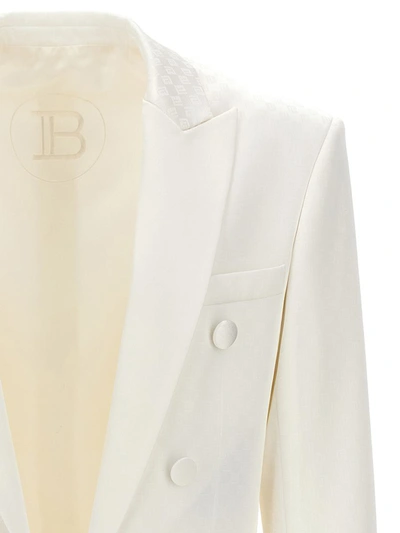 Shop Balmain 'monogramma' Double-breasted Blazer In White