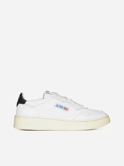 Shop Autry Medalist Leather Low Sneakers In White,black