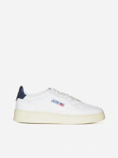 Shop Autry Medalist Leather Sneakers In White,blue