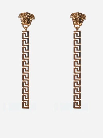 Shop Versace Medusa And Greca Earrings In Gold