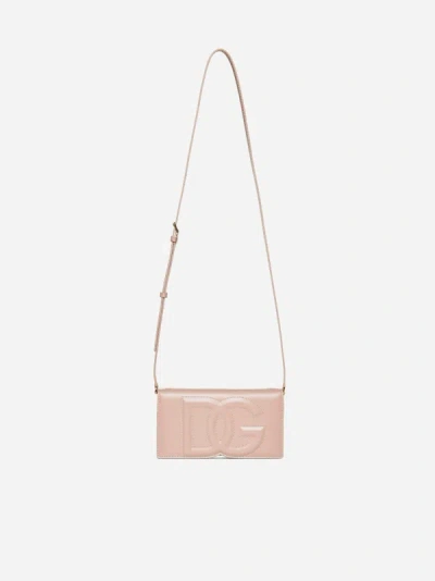 Shop Dolce & Gabbana Dg Logo Leather Crossbody Bag In Blush