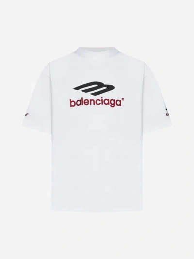 Shop Balenciaga Logo Cotton T-shirt In White,black,red