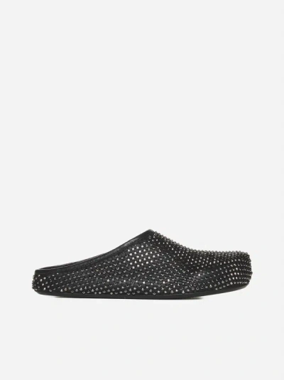 Shop Marni Studded Leather Mules In Black