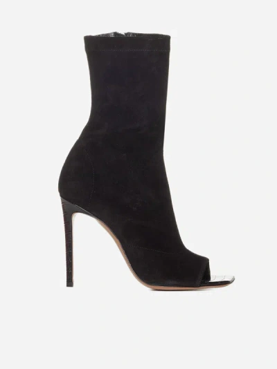 Shop Paris Texas Amanda Suede Open-toe Ankle Boots In Off Black