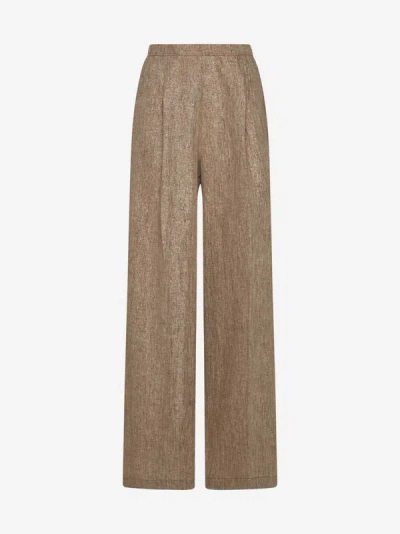 Shop Forte Forte Lurex Linen And Cotton Trousers In Honey