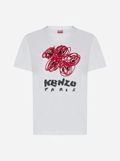 Shop Kenzo Logo Print Cotton T-shirt In Off White
