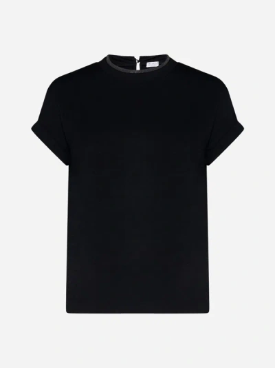 Brunello Cucinelli Navy Cotton T-shirt In Black