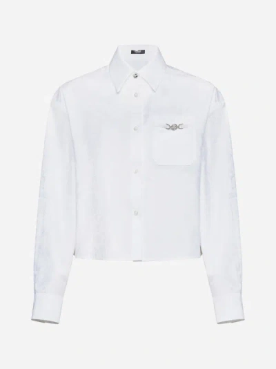 Shop Versace Barocco Cotton Shirt In Optical White