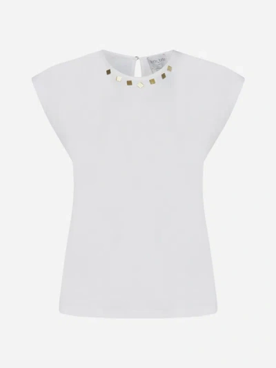 Shop Forte Forte Embellished Cotton T-shirt In White