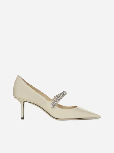 Shop Jimmy Choo Bing Crystals Patent Leather Pumps In Linen