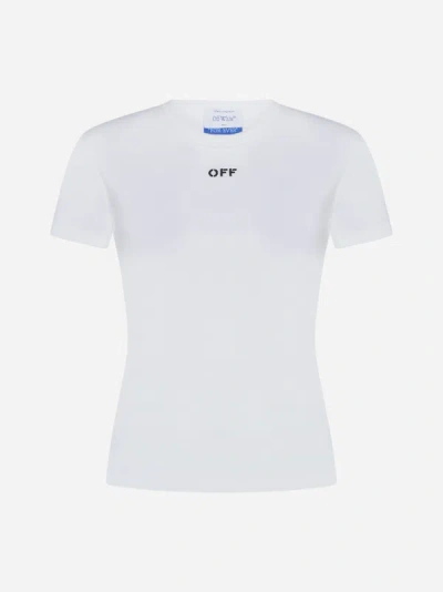 Shop Off-white Logo Rib-knit Cotton T-shirt In White,black