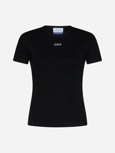 Shop Off-white Logo Rib-knit Cotton T-shirt In Black,white