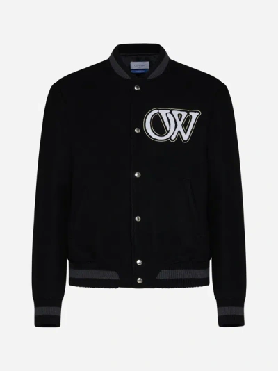 Shop Off-white Ow Logo Wool-blend Varsity Jacket In Black,white
