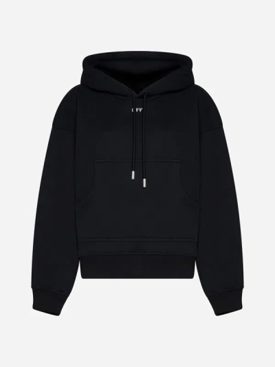 Shop Off-white Logo Cotton Oversized Hoodie In Black,white