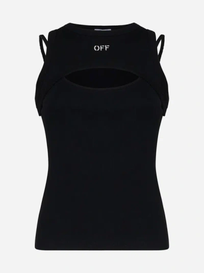 Shop Off-white Logo And Cut-out Cotton Top In Black,white