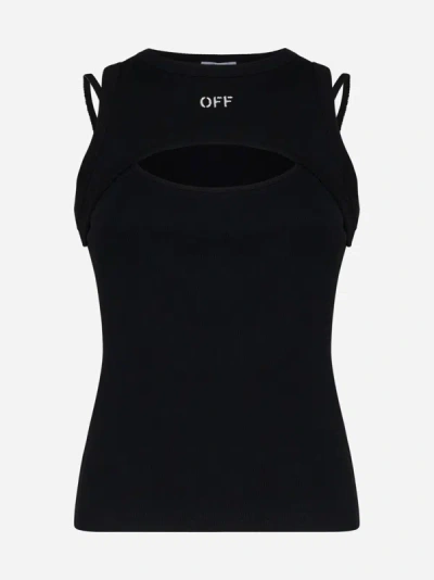 Off-white Off Stamp Rib Cutout Tank Top In Black,white