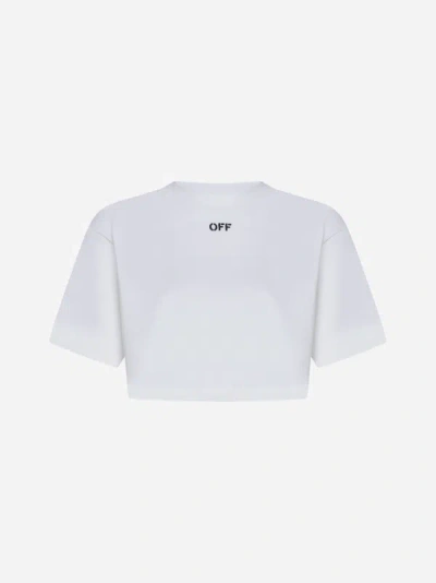 Shop Off-white Logo Rib-knit Cotton Cropped T-shirt In White,black