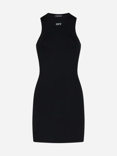 Shop Off-white Logo Jersey Mini Dress In Black,white