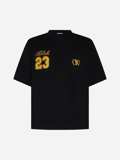 Shop Off-white Ow 23 Logo Cotton T-shirt In Black,gold
