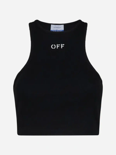 Shop Off-white Logo Rib-knit Cotton Rowing Top In Black,white