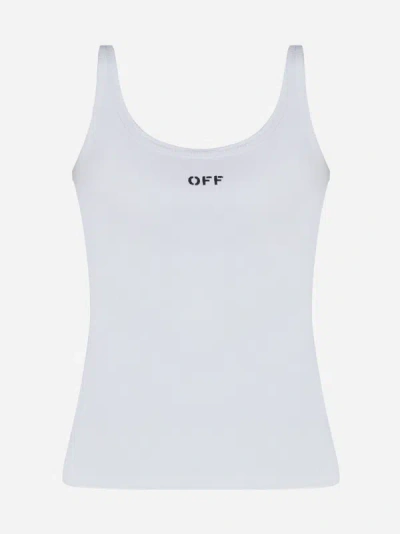 Shop Off-white Logo Rib-knit Cotton Tank Top In White,black