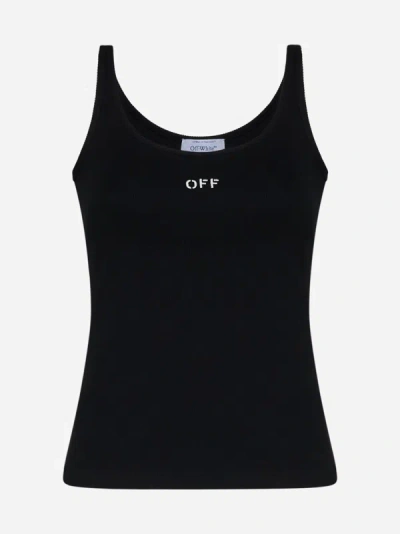 Shop Off-white Logo Rib-knit Cotton Tank Top In Black,white