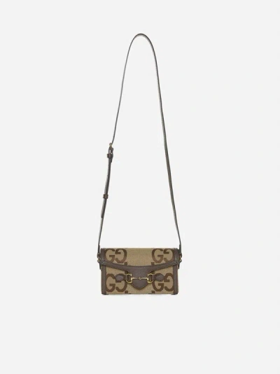 Shop Gucci Horsebit 1955 Canvas Mini Bag In Camel,ebony