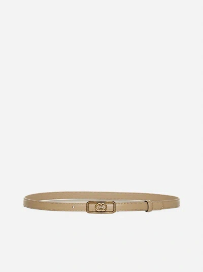 Shop Gucci Gg Buckle Leather Thin Belt In Powder Ping