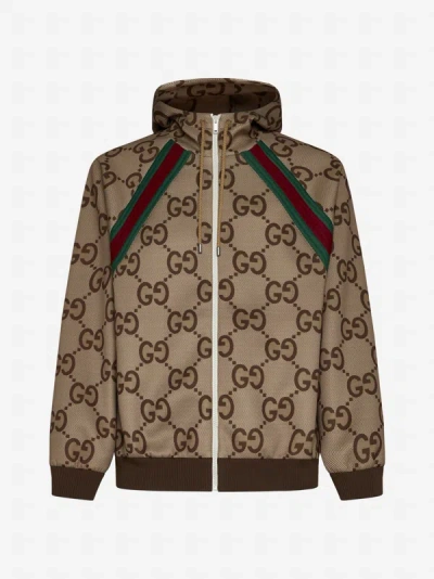 Shop Gucci Jumbo Gg Neoprene Jacket In Beige,ebony