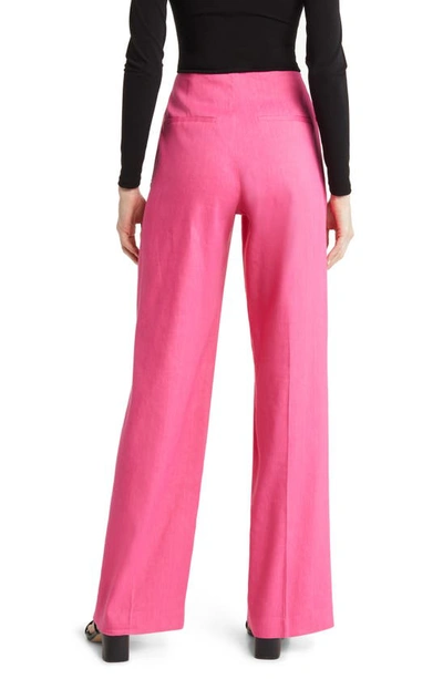 Shop Frame High Waist Linen Blend Wide Leg Trousers In Flamingo