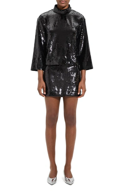 Shop Theory Sequin Boxy Mock Neck Top In Black