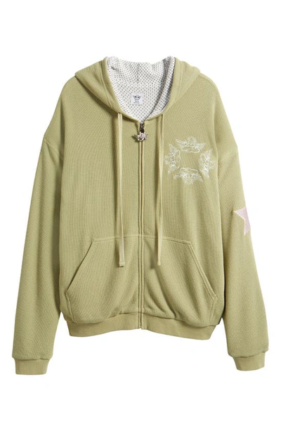 Shop Boys Lie Don't Say It Darling Thermal Zip Graphic Hoodie In Olive