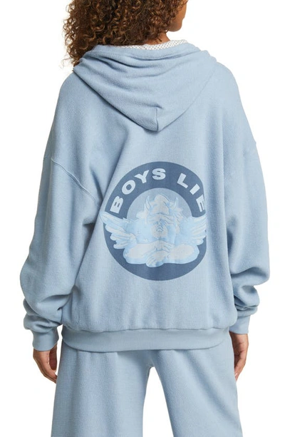 Shop Boys Lie Blindsided Cotton Graphic Zip-up Hoodie In Navy