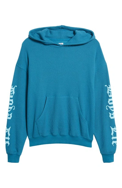 Shop Boys Lie Read Receipts Thermal Knit Graphic Hoodie In Blue