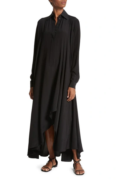 Shop Michael Kors Long Sleeve Silk Crêpe De Chine Shirtdress In Black