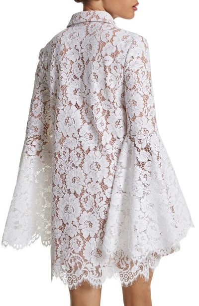 Shop Michael Kors Collection Long Sleeve Sheer Floral Lace Minidress In Optic White